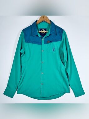 TREW Gear Hoodriver Button Up Shirt Women’s L Teal Blue Wool Blend Outdoor